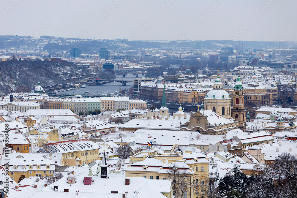 Winter snowy Prague City, Czech republic