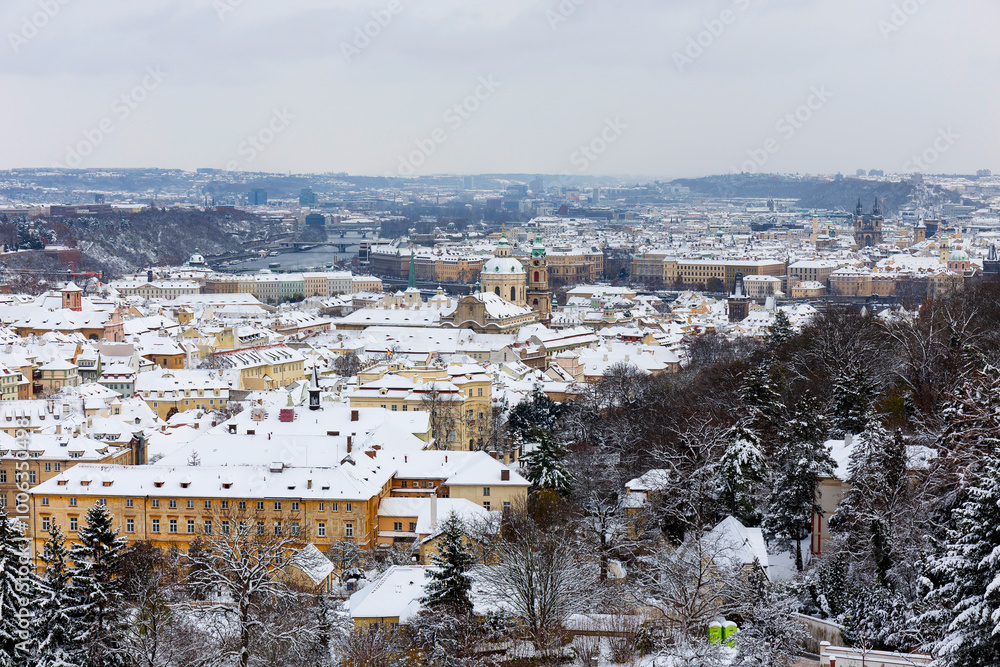Winter snowy Prague City, Czech republic