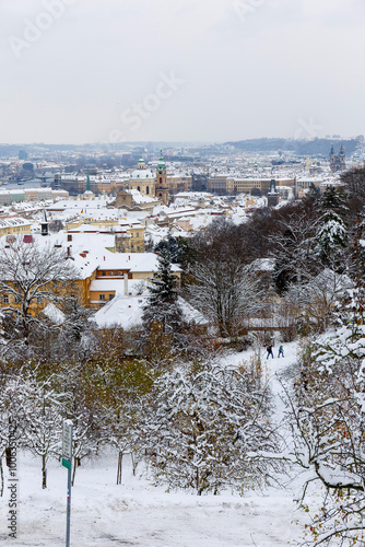 Obraz na płótnie Winter snowy Prague City, Czech republic w salonie