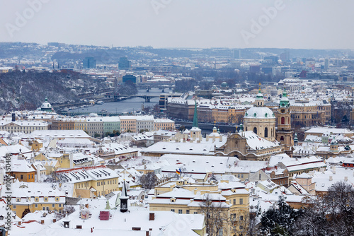 Obraz na płótnie Winter snowy Prague City, Czech republic w salonie