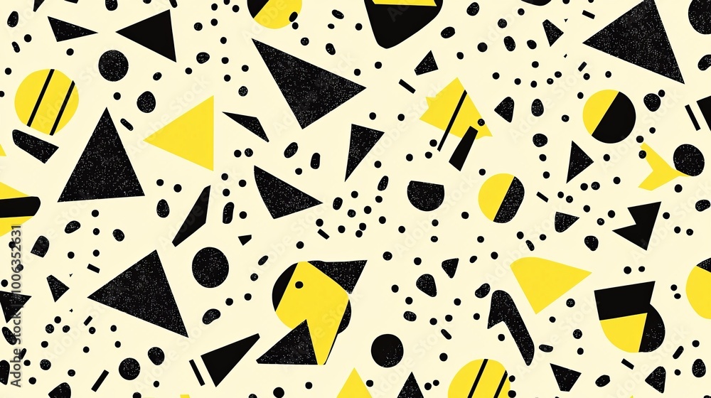 Vibrant Black and Yellow Memphis Pattern with Geometric Figures Vibrant Black and Yellow Memphis Pattern with Geometric Figures