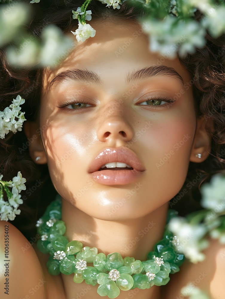 Beautiful woman waring beautiful jade necklace Beautiful woman waring beautiful jade necklace
