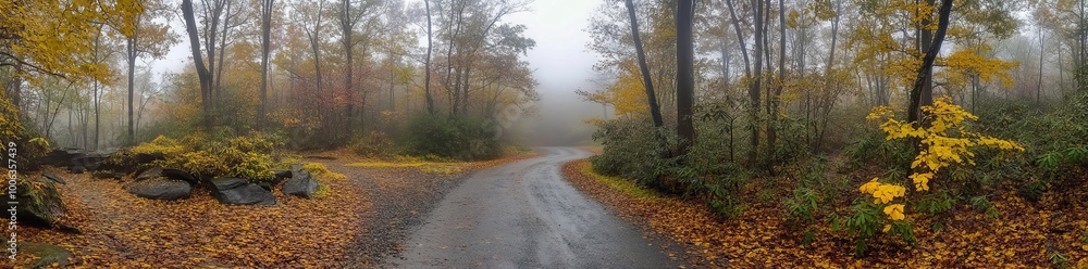 Through Great Smoky Mountains National Park, on a winding autumn road Through Great Smoky Mountains National Park, on a winding autumn road