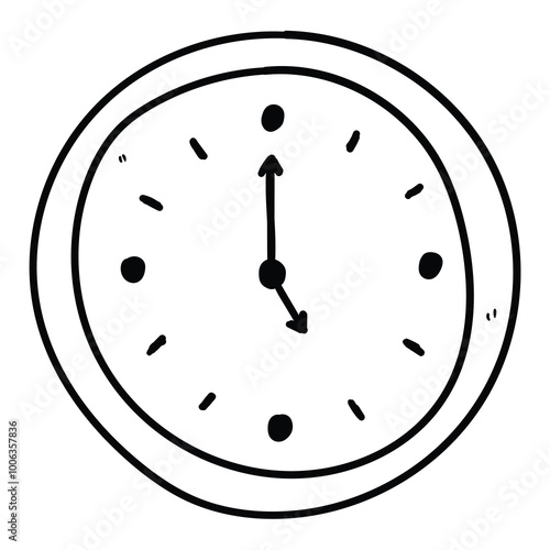 Hand drawn doodle clock on a white background.