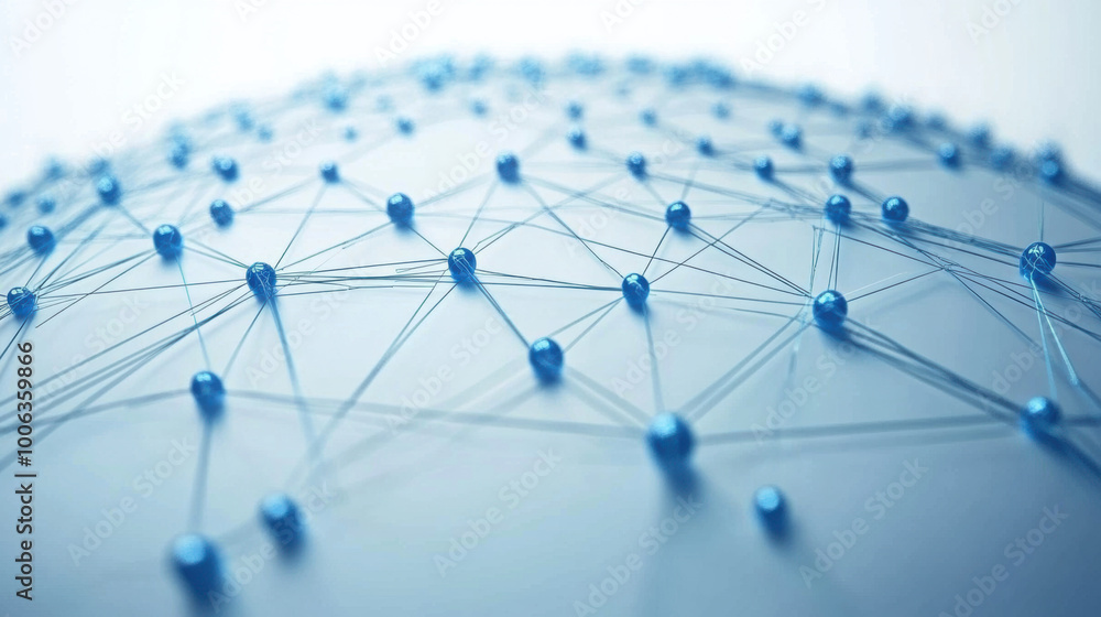 Floating blue dots connected by thin lines create network structure, symbolizing connectivity and technology. image evokes sense of innovation and modernity Floating blue dots connected by thin lines create network structure, symbolizing connectivity and technology. image evokes sense of innovation and modernity