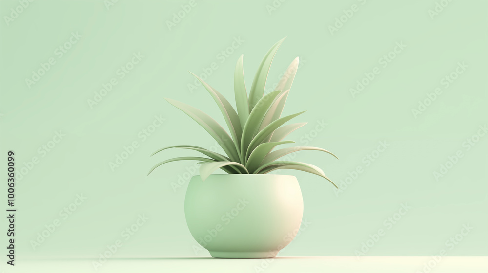 3d rendering of a green plant in a pot on a pastel background. Generative AI 3d rendering of a green plant in a pot on a pastel background. Generative AI