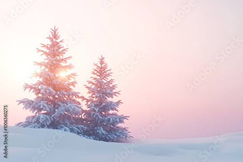 Minimalist Christmas background with soft shades, fine details that convey the essence of winter calm