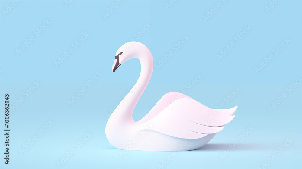 Fototapeta premium 3D Render of Minimalistic Swan Statue Floating on Pastel Blue Background, Elegance and Simplicity concept. Generative AI