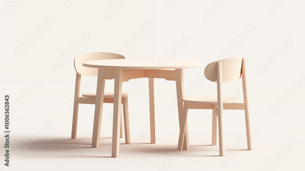 3D Render of Minimalistic Chair and Table Set on Plain White Background, Concept of Modern Furniture Design and Simplicity. Generative AI 3D Render of Minimalistic Chair and Table Set on Plain White Background, Concept of Modern Furniture Design and Simplicity. Generative AI