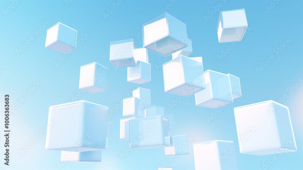 3d rendering of white cubes floating in the air in blue sky. Generative AI 3d rendering of white cubes floating in the air in blue sky. Generative AI