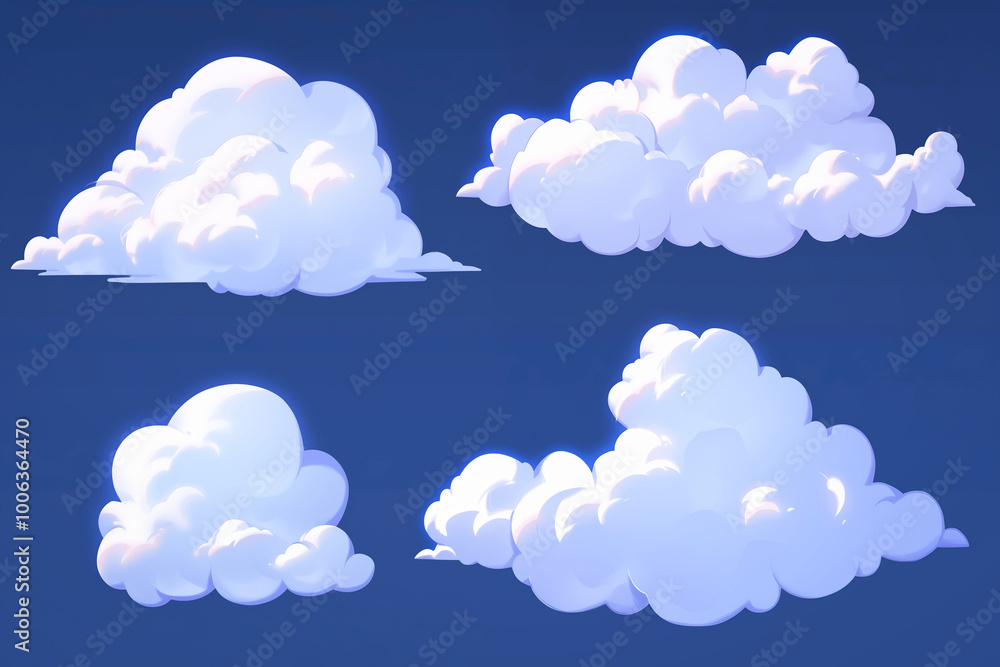 Set of clouds isolated on blue background. illustration for your design. Generative AI Set of clouds isolated on blue background. illustration for your design. Generative AI