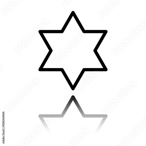 Shield of David simple icon vector. Flat design. Black icon with mirror reflection. White background