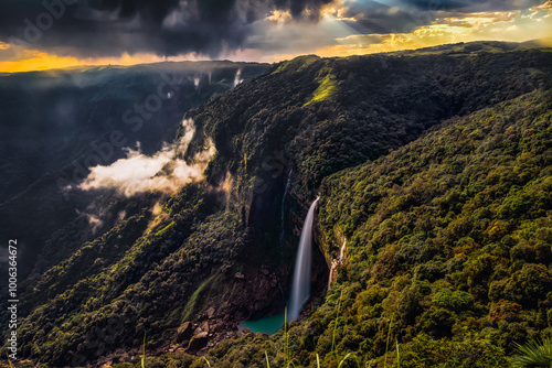 Magnificent View of Nohkalikai Falls,Meghalaya,INDIA photo