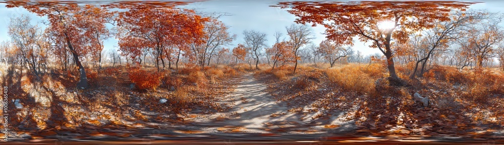 Forest and grasses in autumn under a blazing sun Forest and grasses in autumn under a blazing sun