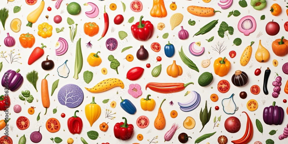 A vibrant arrangement of sliced and whole vegetables against a white background, showcasing the beauty and diversity of nature's bounty. A vibrant arrangement of sliced and whole vegetables against a white background, showcasing the beauty and diversity of nature's bounty.