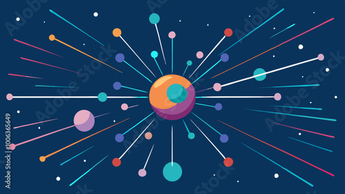 Dots and lines penetrate upward through particle trajectory network technology and speed sense background stock illustration photo