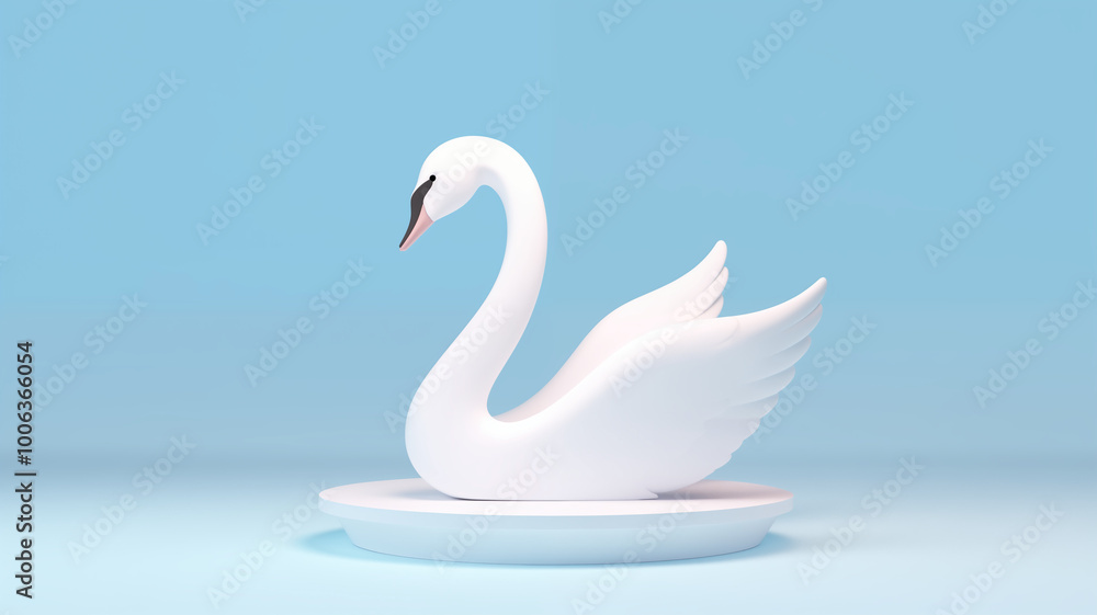Fototapeta premium 3D Render of Minimalistic Swan Statue Floating on Pastel Blue Background, Elegance and Simplicity concept. Generative AI