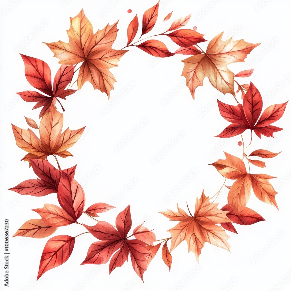 An autumn frame with leaves and branches painted in watercolor. An autumn frame with leaves and branches painted in watercolor.