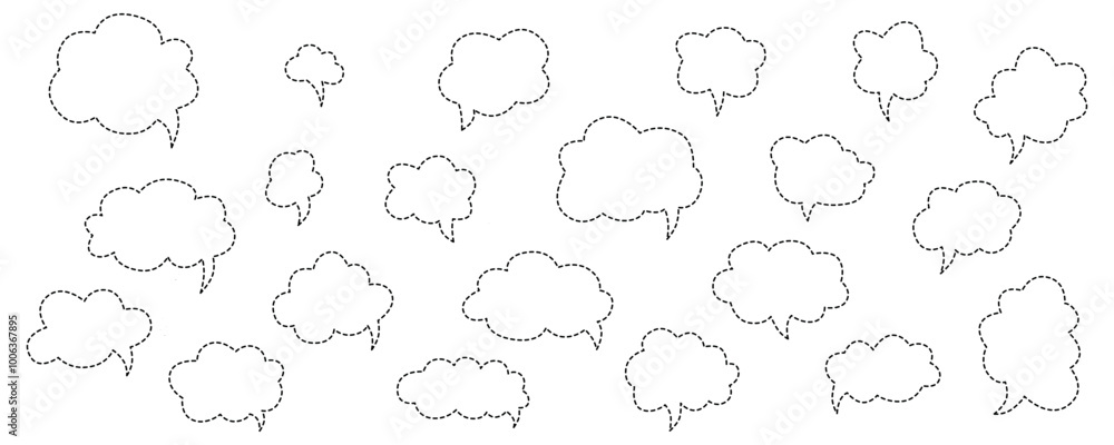 Hand drawn speech bubbles chat set. Vector stock illustration isolated on white background for design template web site, presentation, message, communication, comments and notes. Editable stroke line Hand drawn speech bubbles chat set. Vector stock illustration isolated on white background for design template web site, presentation, message, communication, comments and notes. Editable stroke line