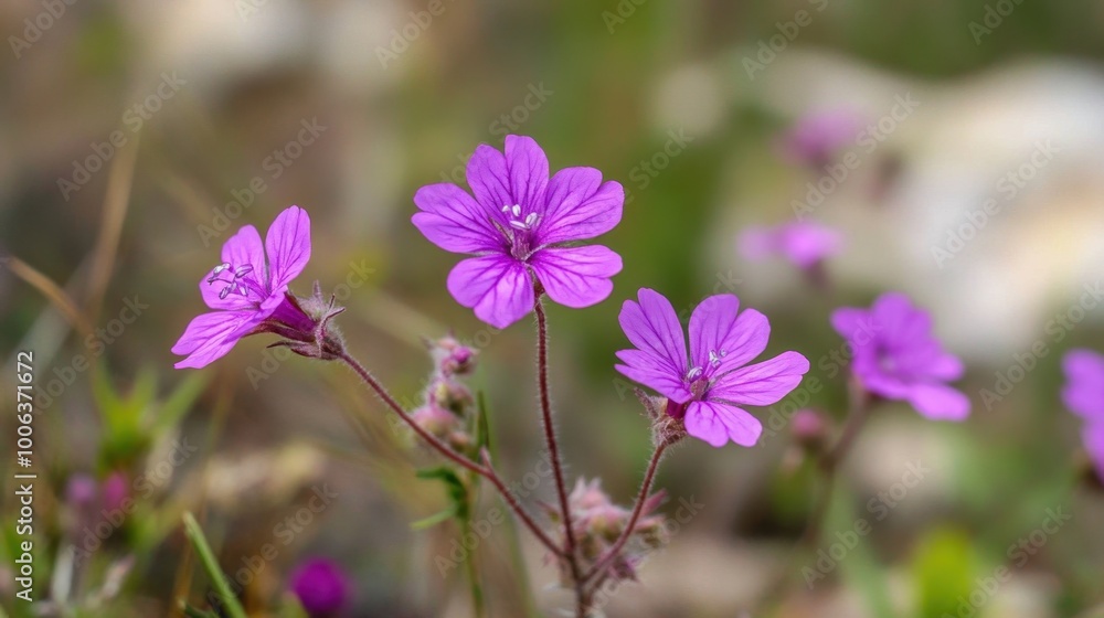 Close-up of a vibrant purple false saw wort wildflower blooming in a lush Israeli meadow, with a shallow depth of field. Close-up of a vibrant purple false saw wort wildflower blooming in a lush Israeli meadow, with a shallow depth of field.