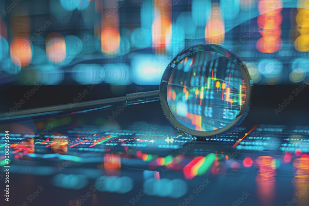 Stock market compliance audit close-up focus on bright tones thorough inspection. Stock market compliance audit close-up focus on bright tones thorough inspection.