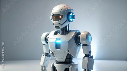 white robot android with blue eyes isolated on a background