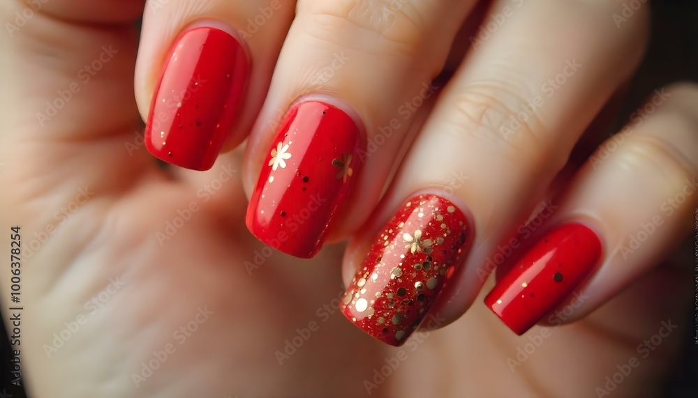 Nail art, red and gold manicure Nail art, red and gold manicure