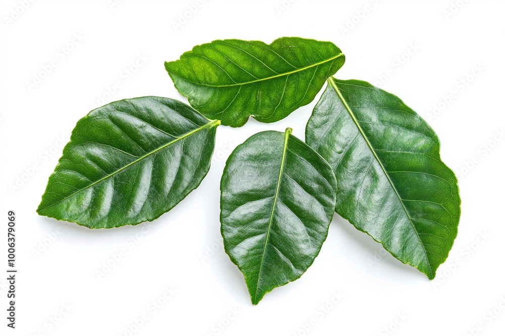 Four green leaves isolated on white background. Four green leaves isolated on white background.