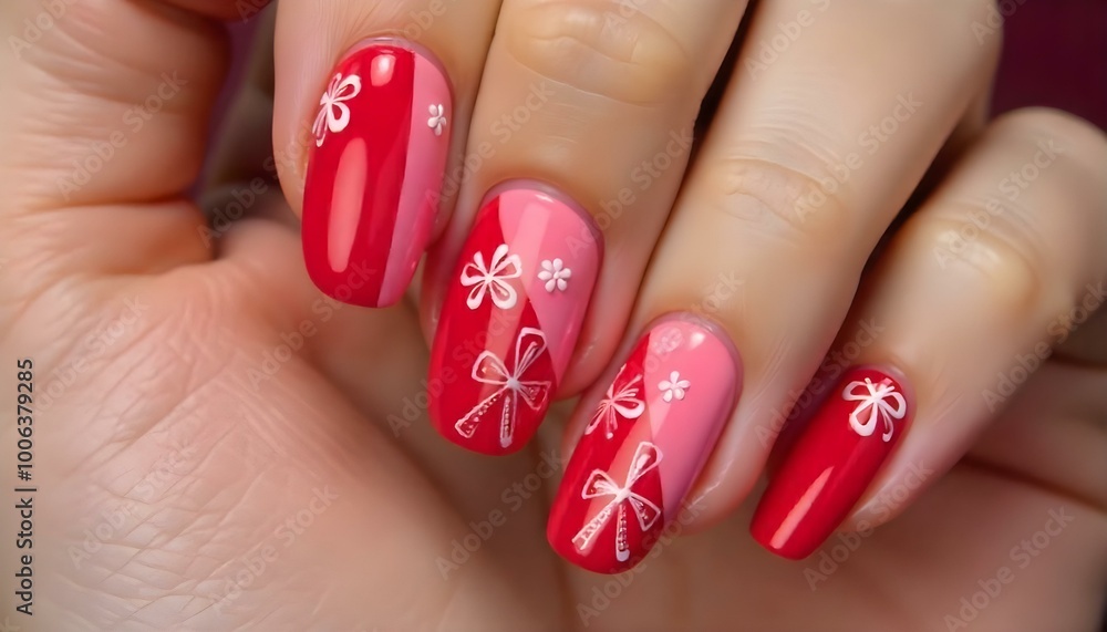 Nail art, red and pink manicure Nail art, red and pink manicure