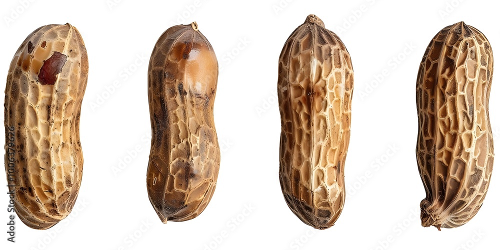 Peanut in different position, top view, white background Peanut in different position, top view, white background
