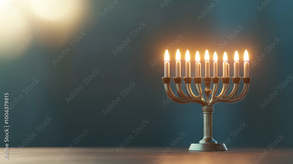 A beautifully lit menorah with glowing candles, symbolizing celebration and tradition in a serene setting. A beautifully lit menorah with glowing candles, symbolizing celebration and tradition in a serene setting.