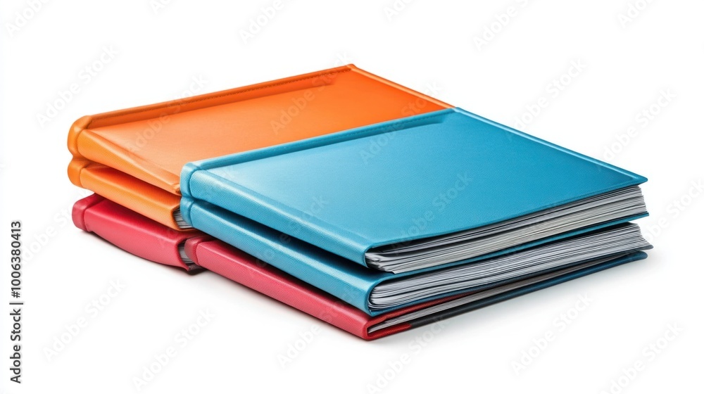 A playful arrangement of three oversized folders on a white background, emphasizing fun in educational settings A playful arrangement of three oversized folders on a white background, emphasizing fun in educational settings