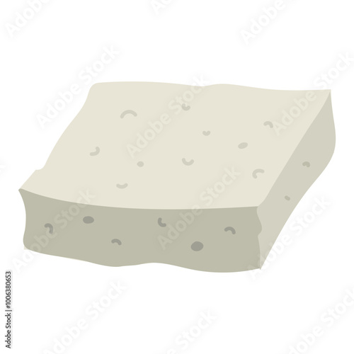 flat illustration is a single rectangular piece of feta cheese, highlighted in white. A large piece of pressed dairy product. White Greek curd cheese made from sheep's milk or milk beans