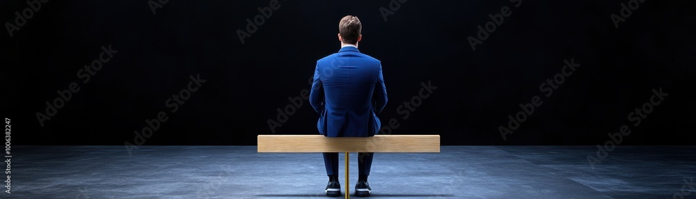Man in suit seated alone on a bench Man in suit seated alone on a bench