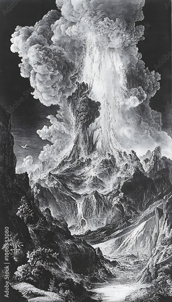 A volcanic eruption displaying vibrant lava flows, thick ash clouds, and explosive activity, creating a breathtaking yet terrifying natural spectacle in a dramatic landscape.
A volcanic eruption displaying vibrant lava flows, thick ash clouds, and explosive activity, creating a breathtaking yet terrifying natural spectacle in a dramatic landscape.