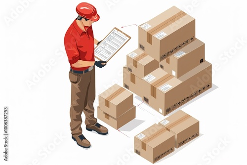 Logistic man, isometric photo