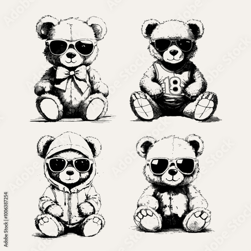 Funny teddy bear sketch set