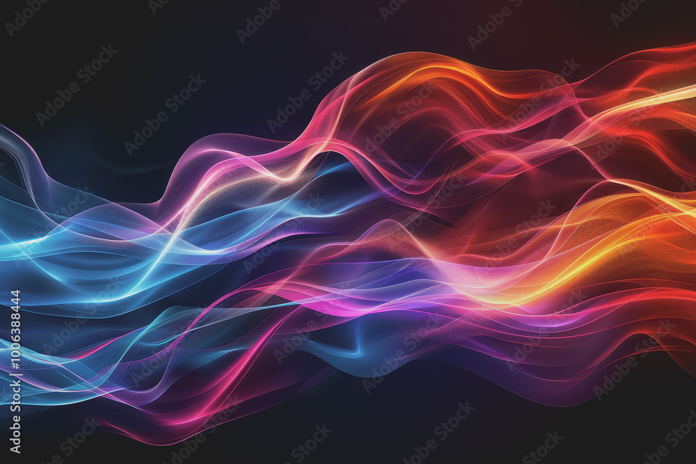Abstract background with multicolored glowing waves on a black background. curve display. Abstract background with multicolored glowing waves on a black background. curve display.