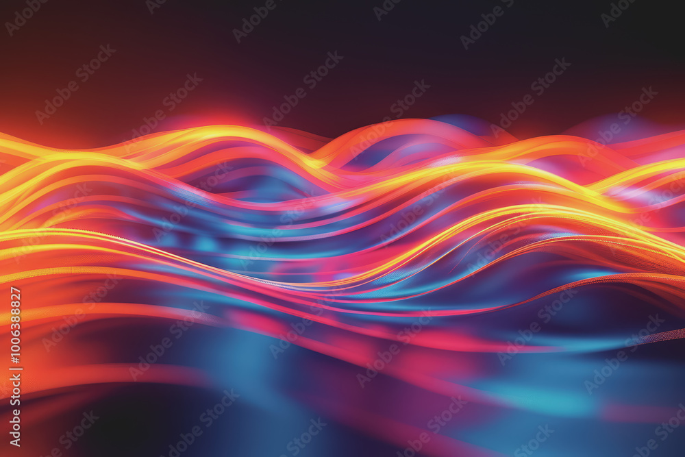 Abstract background with multicolored glowing waves on a black background. curve display. Abstract background with multicolored glowing waves on a black background. curve display.
