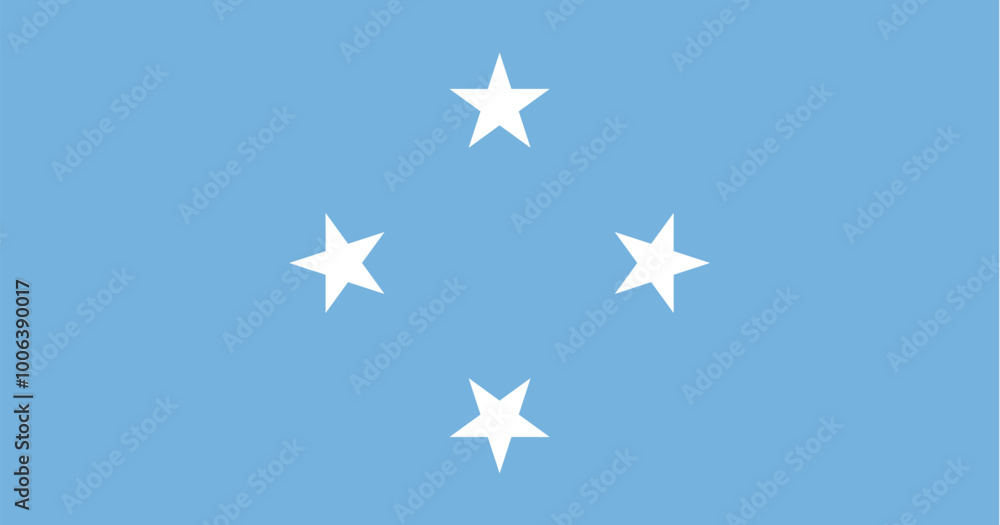 National Flag Federated States of Micronesia, FSM, light blue field with four white five-pointed stars arranged in the diamond pattern in the center National Flag Federated States of Micronesia, FSM, light blue field with four white five-pointed stars arranged in the diamond pattern in the center