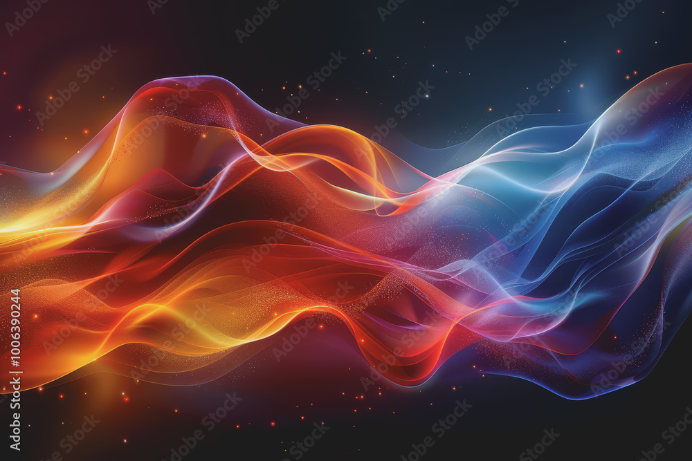 Obraz premium Abstract background with multicolored glowing waves on a black background. curve display.