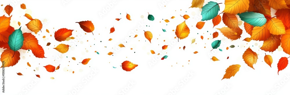 Hand drawn autumnal leaf and berry horizontal banner pattern in retro colors. Flat doodle style. Modern illustration. Hand drawn autumnal leaf and berry horizontal banner pattern in retro colors. Flat doodle style. Modern illustration.