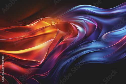 Abstract background with multicolored glowing waves on a black background. curve display.