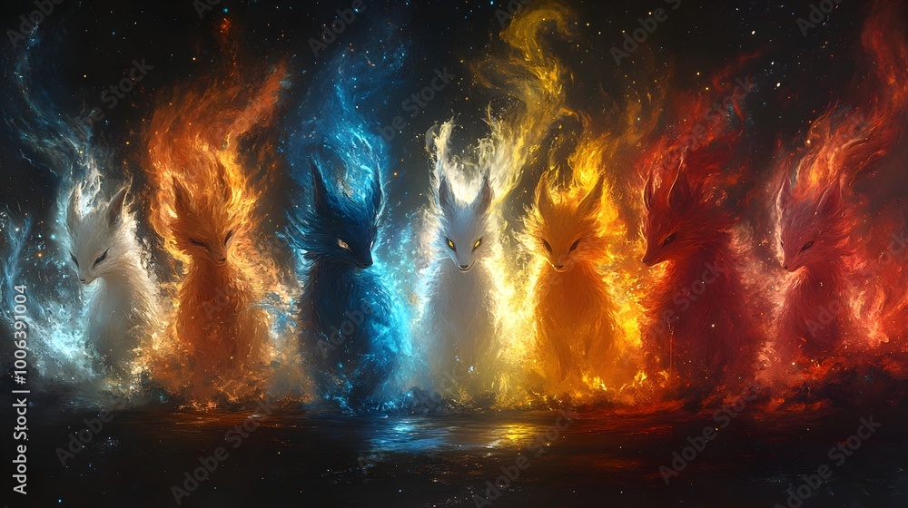 Φωτογραφία Cosmic Inferno:Fiery Explosion of Celestial Energy in Vibrant Surreal Landscape - Dramatic abstract digital depicting a powerful,dynamic energy force erupting in a cosmic