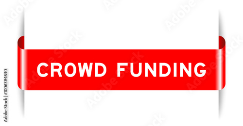 Red color inserted label banner with word crowd funding on white background