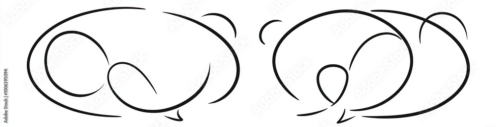Linear minimalist illustration featuring two speech bubbles and a continuous one-line line drawing Linear minimalist illustration featuring two speech bubbles and a continuous one-line line drawing