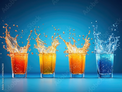 Vibrant splash of colorful drinks, isolated. photo