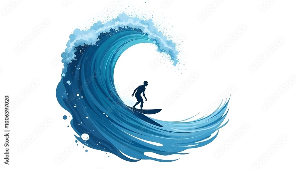 Obraz premium Circular Wave with a Surfboard