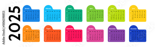 Calendar for 2025 isolated on a white background
