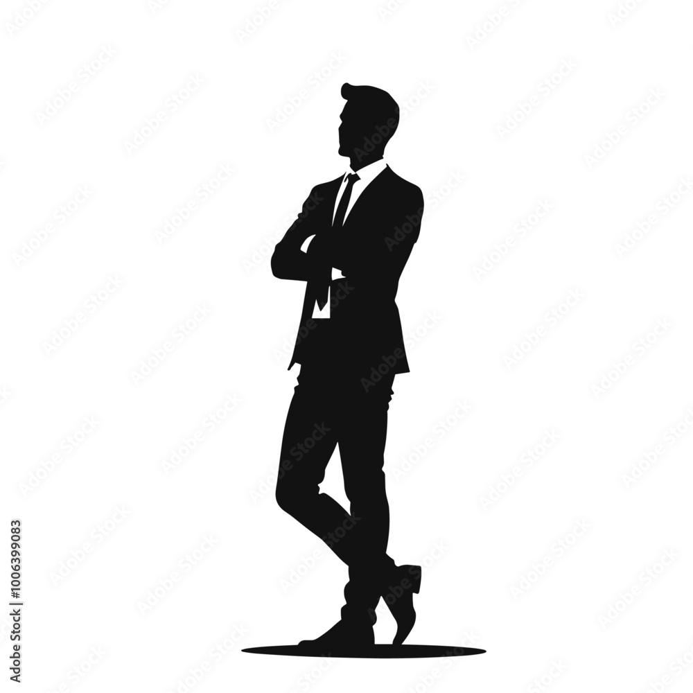 Silhouette of a confident man in a suit with arms crossed, exuding professionalism and style. Silhouette of a confident man in a suit with arms crossed, exuding professionalism and style.
